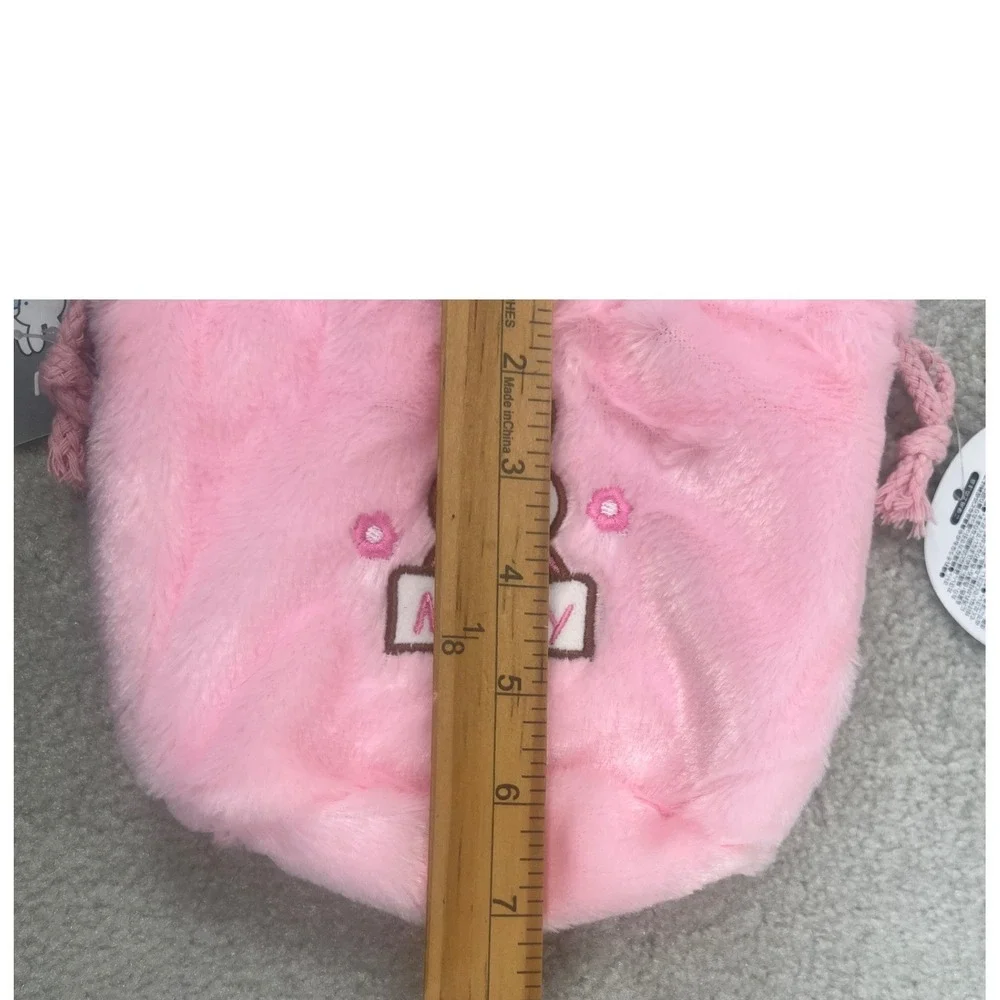 Miffy Boa Pouch Pink Faux Fur Plush Drawstring Bag Embroidered Inner Pockets NWT